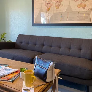 a coffee table and couch in a living room