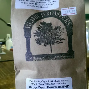 "drop your fears" blend. Roasted in house yesterday and ground to my preference.