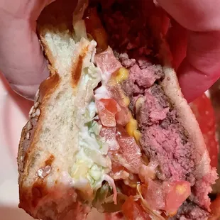 Cross-section of the Red Coat Tavern burger in the same