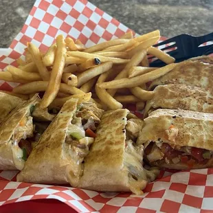 Chicken Fajita Wrap with fries