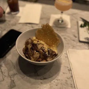 Hen of the woods- specialty mushrooms with polenta