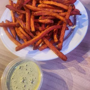 Side of sweet potato fries and cilantro aioli (which was delicious)
