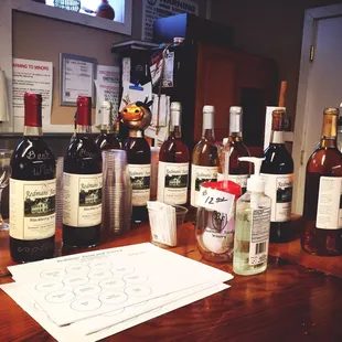 bottles of wine on a bar