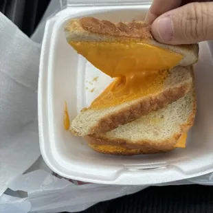 Grilled cheese with cheddar and nacho cheese. It was not edible