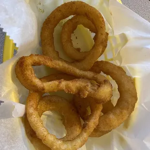 onion rings in a basket