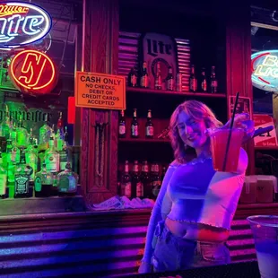 a woman at the bar