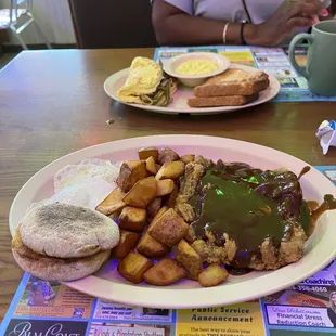 Country fried steak and a veggie omelette