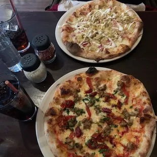 Red rocks sausage pizza, chicken pancetta ranch pizza (added artichoke)