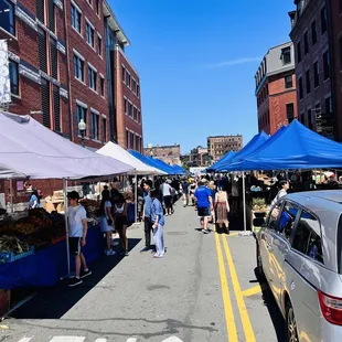 Farmers market on a beautiful Saturday afternoon outside of Boston Public Market