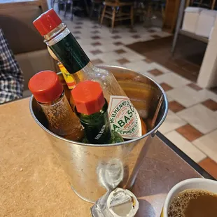Bucket of hot sauces
