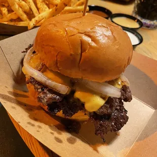 Cheese burger and fries