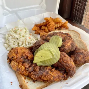 fried chicken and coleslaw