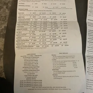 a list of items on a table