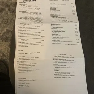 a menu for a restaurant