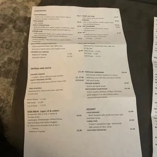a menu for a restaurant