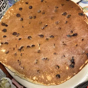a pancake with chocolate chips on it