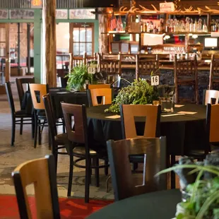 tables and chairs in a restaurant