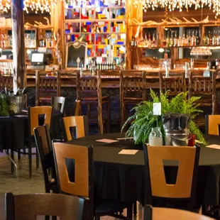 tables and chairs in a restaurant