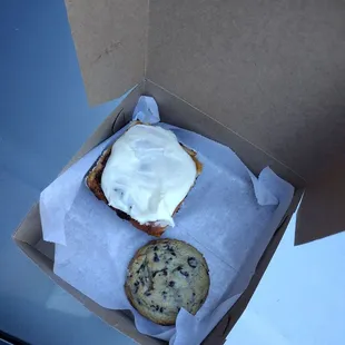 cinnamon roll and chocolate chip cookie