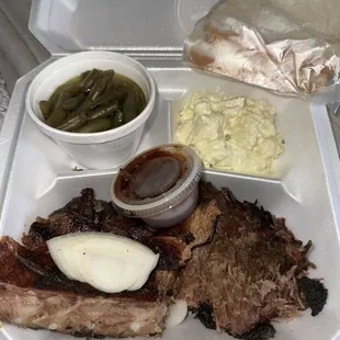 2 meat plate, brisket and pork ribs only $18 with tax yo!!!!