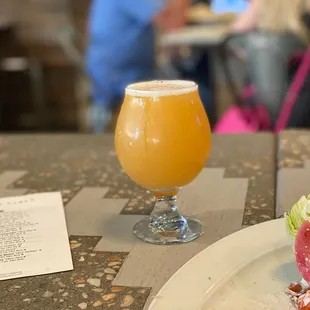 Hazy IPA and part of a wedge salad.