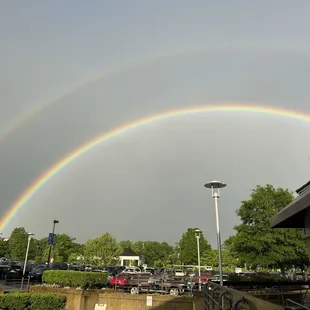 Double rainbow outside the entrance to Red's Table