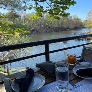 a view of a river from a restaurant