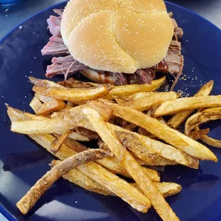 Beef brisket sandwich fresh cut fries