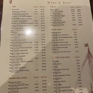 Drink menu
