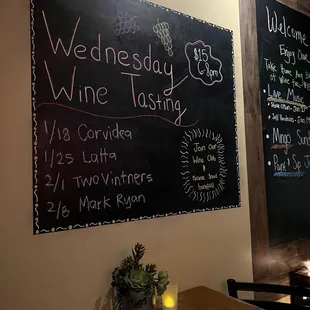 a menu on the wall