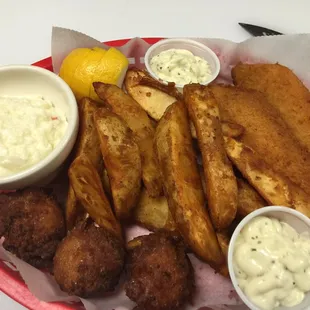 a basket of fish and chips