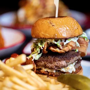 a burger and french fries on a plate