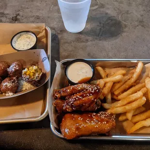 Wings and elote bites