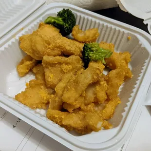 8. Golden Fried Fish Fillets in Salted Egg Yolk. Lightly breaded, perfectly cooked, nice crunch... BUT SO SALTY. Pass.