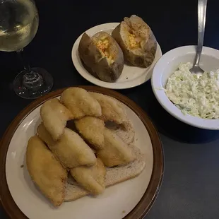 Single perch dinner - yes, you get two baked potatoes.