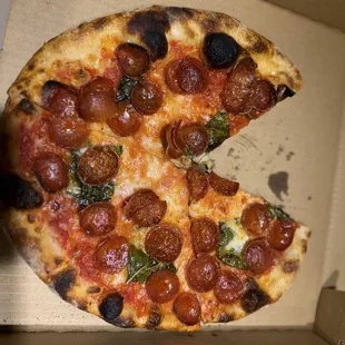 Can you tell we couldn't wait to dig in? Pepperoni pizza