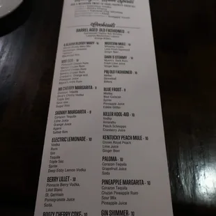 Drinks menu, circa Mar 2022.
