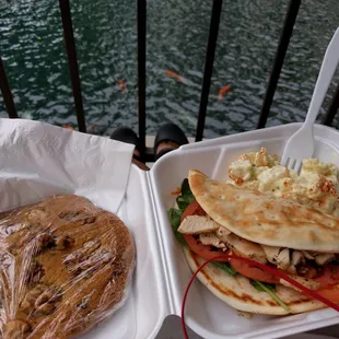 My favorite thing there--chocolate chip walnut cookie. Special of the day, the chicken pita with side of potato salad was good.