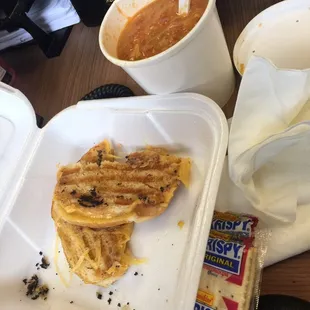 Grilled cheese had black, burnt pieces all over, just disgusting