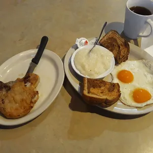 Rancher&apos;s Breakfast. No steak, but replaced with pork chop. Very solid breakfast.