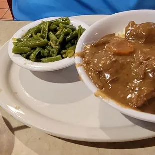 Tuesday daily special - beef tips with a side of green beans and congealed gelatin (fruity Jello)