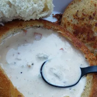 Delicious clam chowder in a bread bowl. One of my FAVORITE foods!