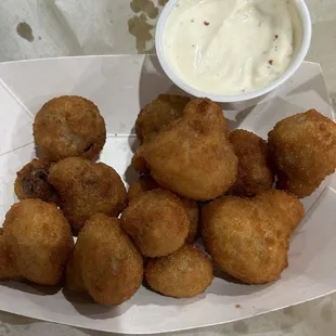Hot fresh mushrooms, lacking flavor a little bit but great ranch dip