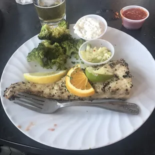 Grilled Cobia with a green apple pico and broccoli