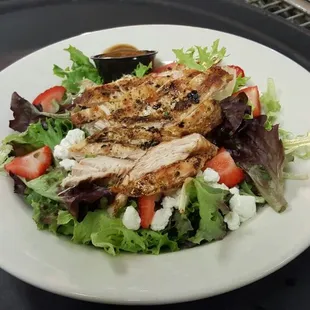 Special salad with grilled chicken.