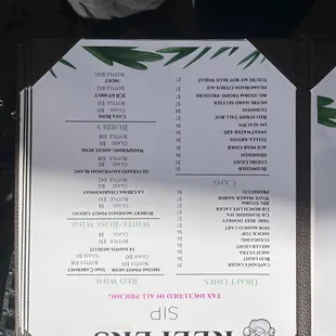 Beer &amp; Wine menu