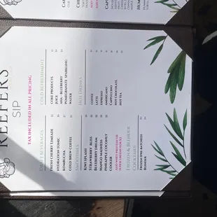 Cafe menu