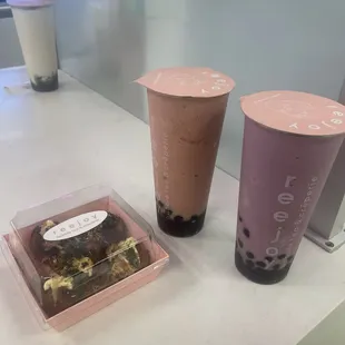 $28 total for three items: Takoyaki, strawberry peach boba and strawberry taro boba