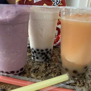 Tarp coconut, lychee, cantaloupe smoothie with boba pearls