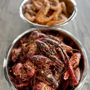 a bowl of crawfish and shrimp
